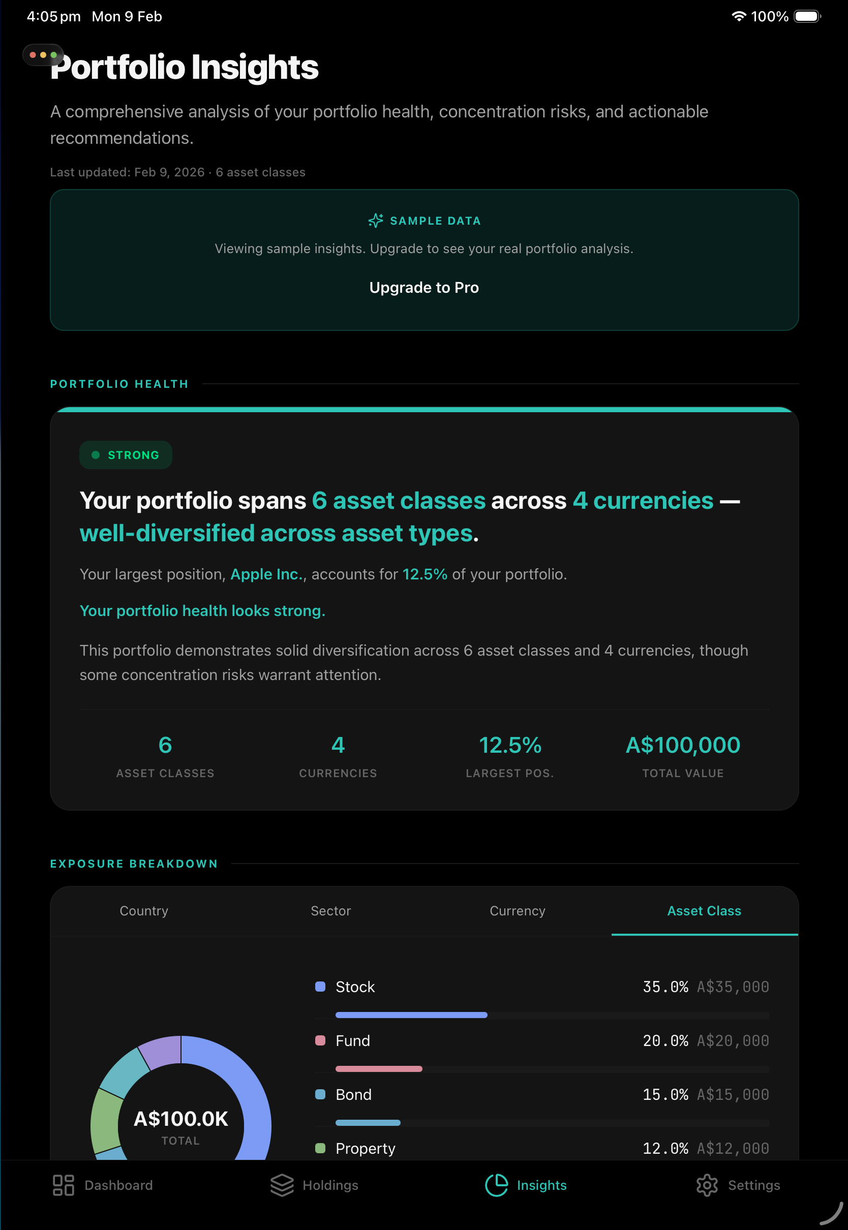 Insights — risk analysis and portfolio intelligence